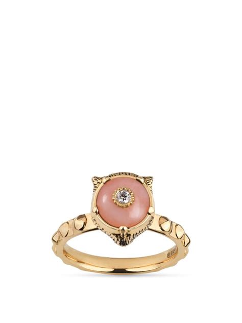 Gucci Pink Opal & Diamond Feline Ring 